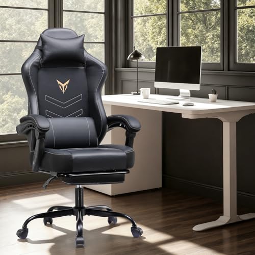 GTPLAYER Gaming Chair, Office Chair High Back Computer Chair with Foot Rest for Adults, Leather Desk Chair Executive Ergonomic Height Adjustable with Headrest and Lumbar Support, 300lbs Black - Image 3
