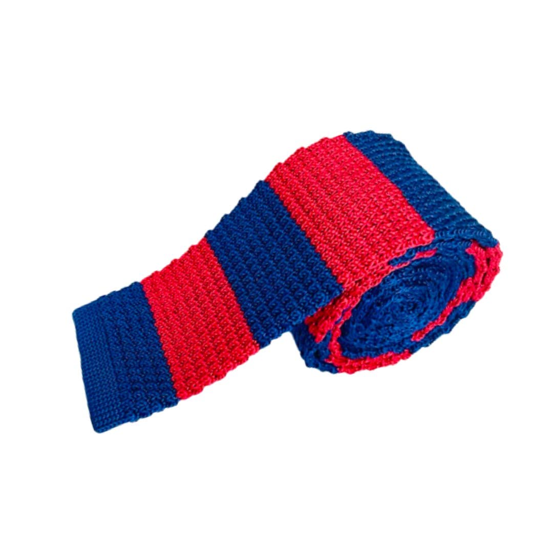 Men's Knitted Tie, Red and Blue Parallel Stripes Necktie, Narrow Skinny Slim &Trending Designer Necktie-image-32
