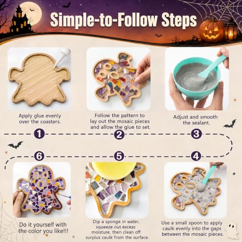 6 PCS Halloween Coasters, Mixed Color DIY Glass Mosaic Tiles for Crafts - image 3