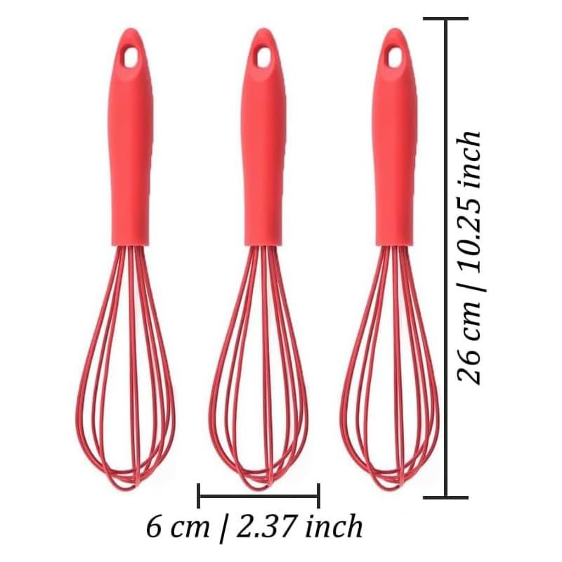 Ousyaah Silicone Whisk (6 Pcs), 10-Inch Whisks for Cooking, Heat Resistant Kitchen Whisks for Non-stick Cookware, Balloon-Head Egg Beater for Blending, Whisking, Beating, Frothing and Stirring, Red - Image 5