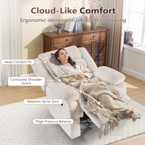 Image of ANJ Overstuffed Manual Recliner Set of 2, Soft Chenille Fabric - White