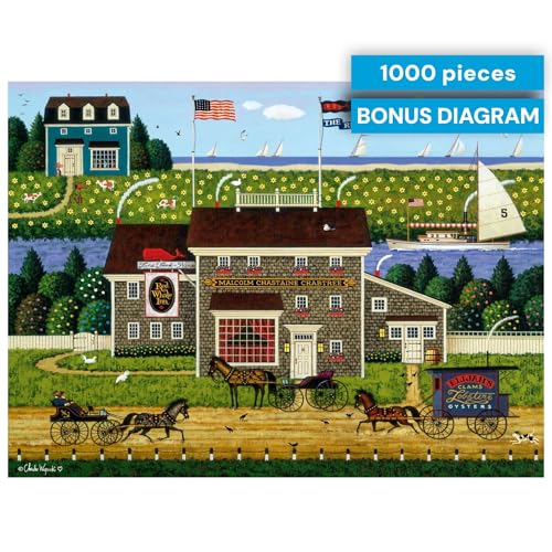 Rompecabezas Buffalo Games - Red Whale Inn de Charles Wysocki, 1000 piezas para adultos | Arte de Charles Wysocki, arte enmarcable, fabricado en EE.UU., cartón reciclado, incluye póster, desafiante, nivel intermedio a experto miniatura 6
