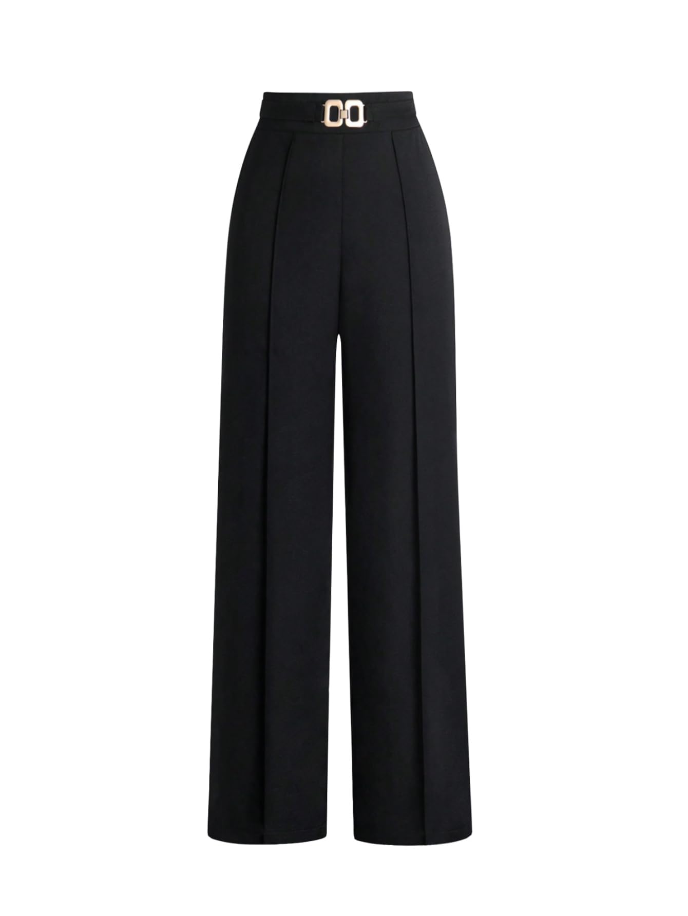 GORGLITTER Womens Straight Wide Leg Dress Pants Elastic Waist Metallic Buckle Slacks Business Casual Office Trousers