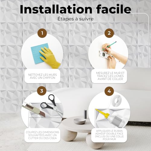 Panneau mural decoratif 3D AMARA DECO lot de 30 plaques 30x30cm