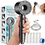 CompaSJ - Alcachofa de ducha con Filtro - Cabezal de Ducha de Alta Presión con Manguera 1,5 M - 5 Filtros Antical + PTFE - 5 Modos de Rociado, Mejora la Calidad del Agua, Ahorro de Agua - Libre de BPA