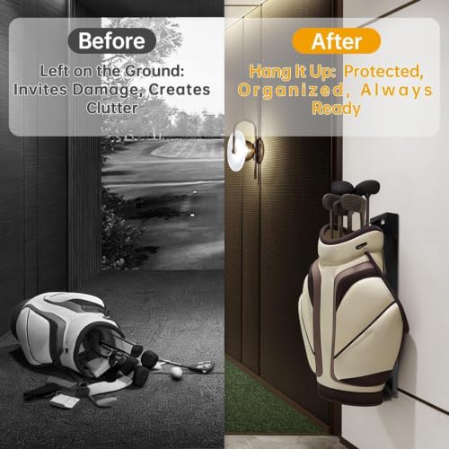 Image of Wall Mount Golf Bag Storage Stand for Golf Bag Rack Black, Adjustable