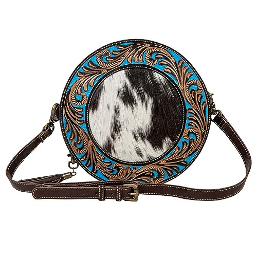 Myra Bag Western Leather Round Bag for Women, Hairon Purse Shoulder Handbag - Night Gaze