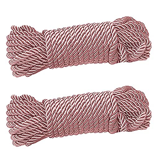 2 Pack 32ft 8mm Soft Silk Braided Rope Twisted Cord - Pink