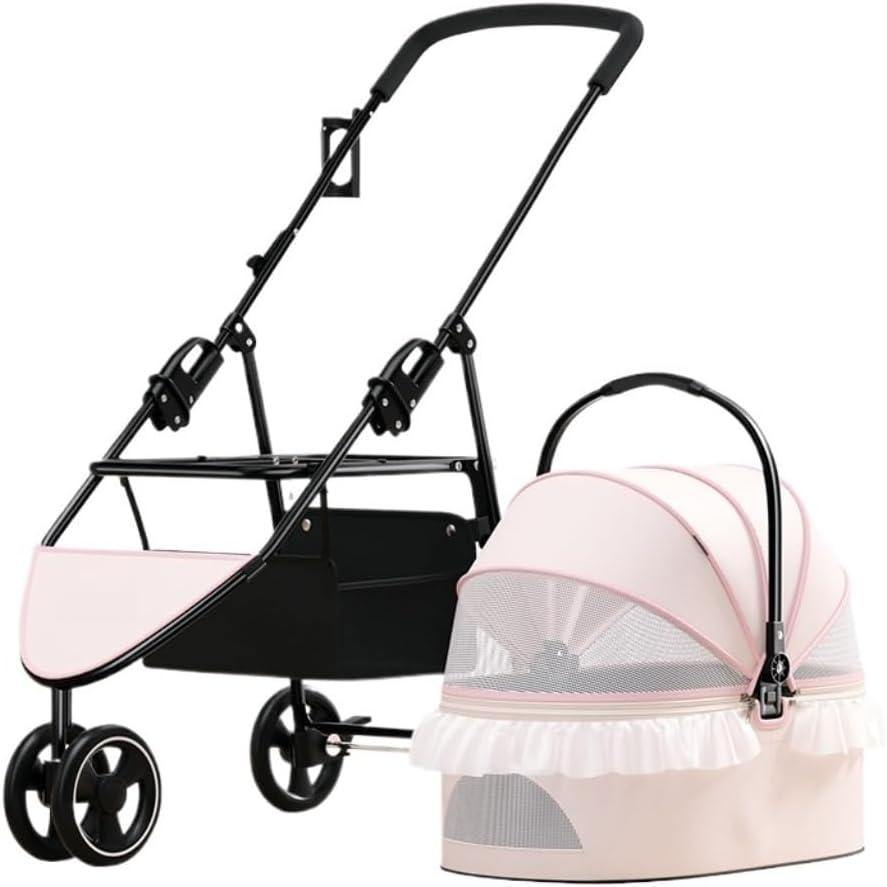 Pet Strollers Pet Stroller Lightweight Lace Decorated Cat and Dog Stroller Detachable Foldable Dual-Purpose Pet Stroller Pet Stroller Medium(Pink)