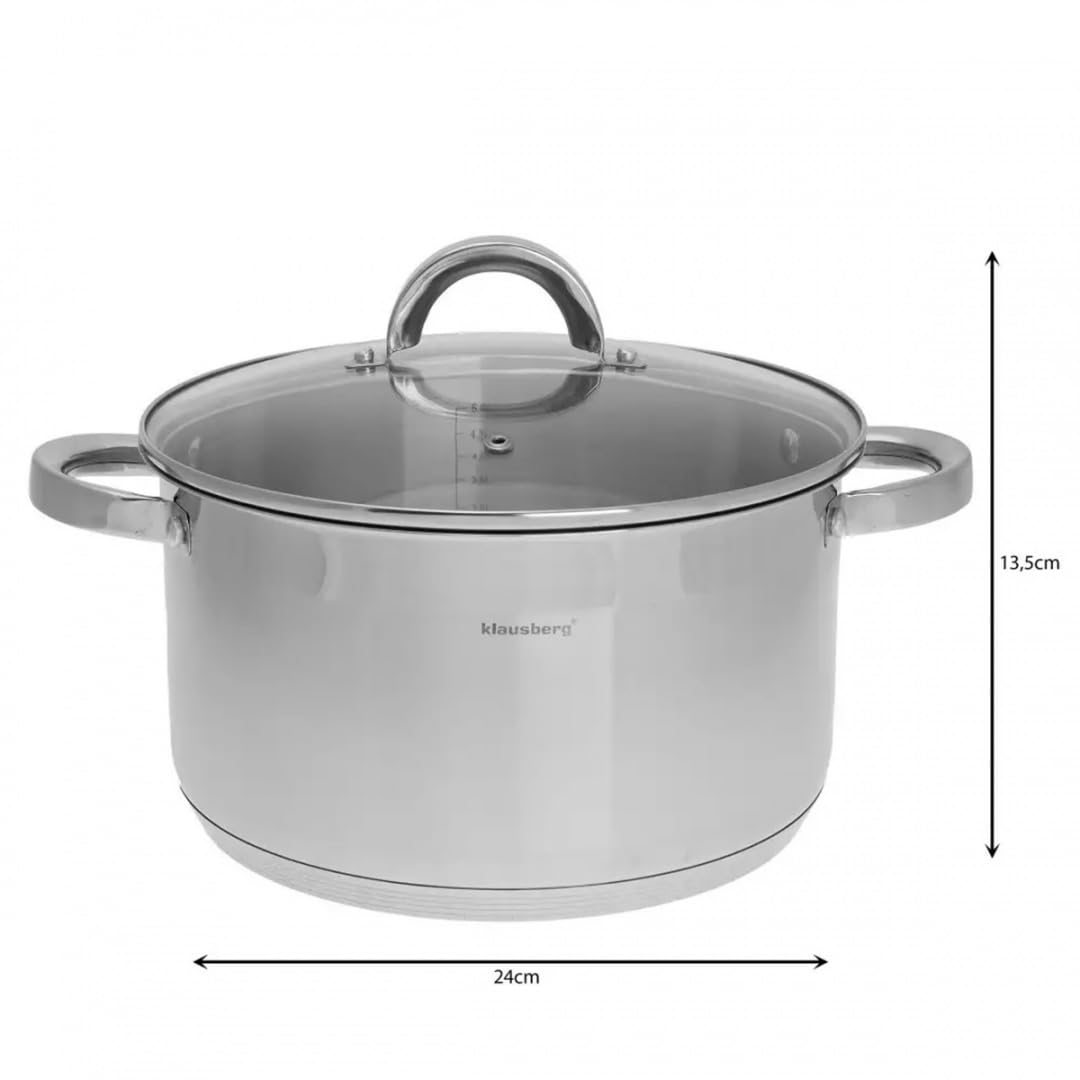 Casseruola di alta qualità con coperchio, 6 litri, 24 x 15 cm, in acciaio inox