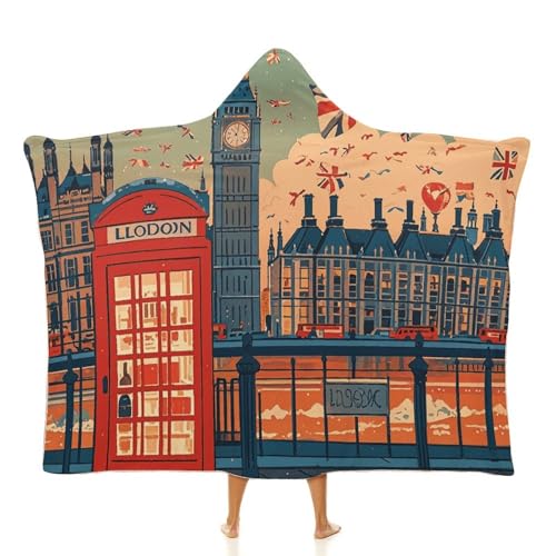 Couverture à capuche portable London idée cadeau unisexe automne hiver