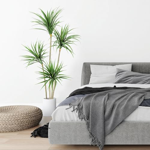 Image of Jexine 5 ft Artificial Dracaena Marginata, Tall Artificial Dracaena Plant Tree, Tropical Faux Fake Floor Plant with Pot Indoor Outdoor Decorative Tree for Home Office Decor Housewarming Gift