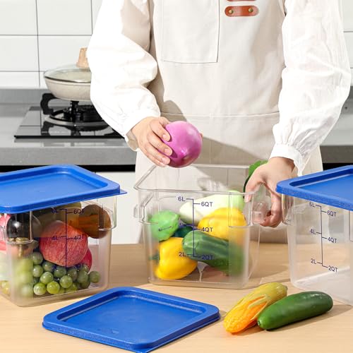 Image of Ziliny 3 Sets 6 Qt Square Food Storage Containers with Lids Dough Proofing Bucket Commercial Polycarbonate Containers with Scale Clear Airtight Cereal for Pantry Home Restaurant (Blue)