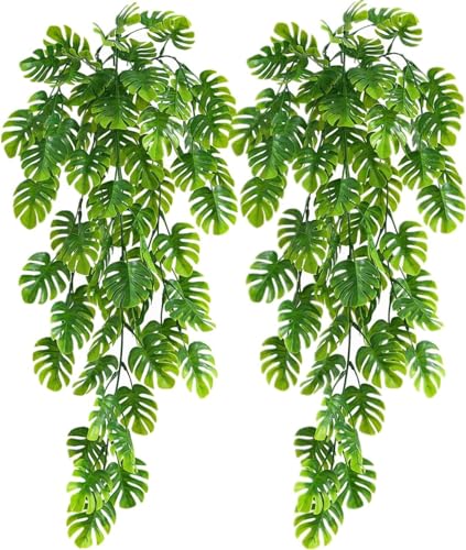 Image of Dekorly Artificial Vines Fake Greenery Garland Willow Leaves Faux Hanging Plants Trailing Weeping Ivy Drooping Hanging Vines Faux Plants Realistic (Design-F, 65CM)
