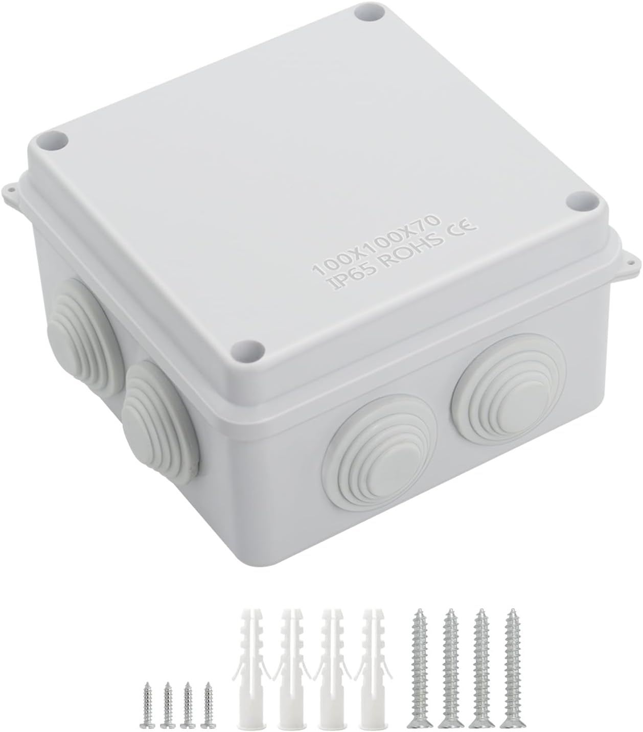LeMotech ABS Plastic Dustproof Waterproof IP65 Junction Box Universal Electrical Project Enclosure White 3.9 x 3.9 x 2.8 inch (100 x 100 x 70 mm)