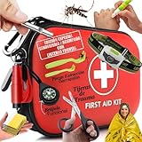 Botiquín de Primeros Auxilios – Kit Primeros Auxilios Coche, Casa, Oficina, Viaje, Camping – (Rojo Senderismo/Acampada con Frontal)