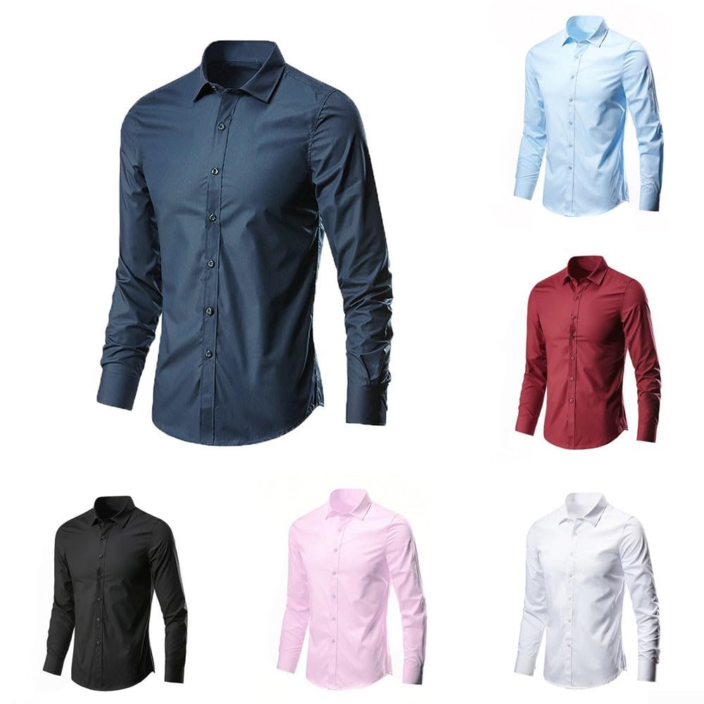 Chemise d'affaires à manches longues pour homme, coupe régulière, facile à