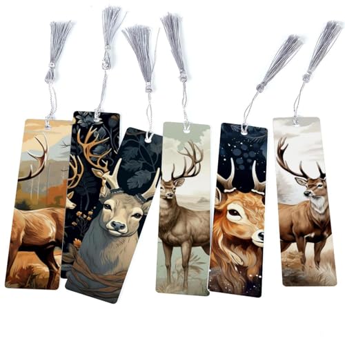 Lot de 6 marque-pages à pompons motif cerf pour livres