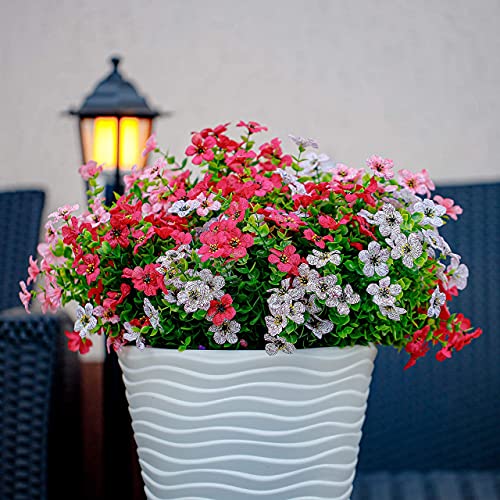 Axylex Artificial Flowers For Outdoors Fake Plants - 16 Bundles Faux Outside Boxwood No Fade Uv Resistant Plastic Shrubs Spring Home Decor Farmhouse Garden Greenery (Redpink) #TOP6