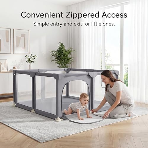 Image of Kidirect Baby Playpen, Play Pens for Babies and Toddlers, Baby Fence Small Play Pens for Indoor & Outdoor with Breathable Mesh Safety Gate Play Yard(Grey,47 inchx47 inch)