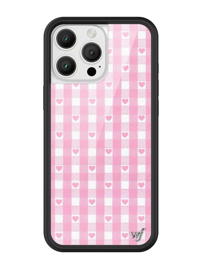 Wildflower Cases - Pink Gingham Hearts, Compatible with Apple iPhone 16 Pro Max | Plaid, Checkered, Unique, Cute, Trendy - Protective Black Bumper, 4ft Drop Test Certified, Women Owned Small Business