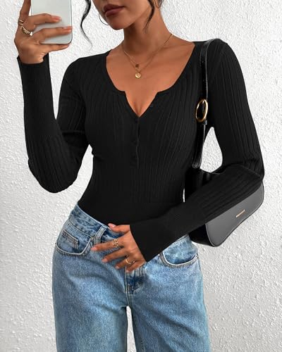 BTFBM Fall Sweaters for Women 2025 Lightweight Long Sleeve Henley Shirts Button Up Knit Basic Slim Fit Going Out Tops2