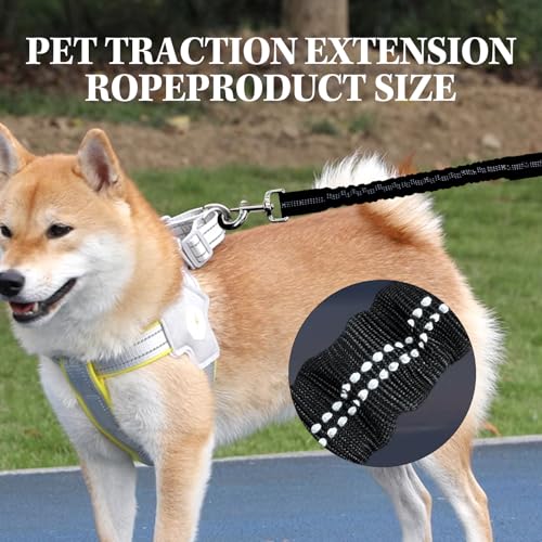 Generisch Ruckdämpfer Hund 45cm, Hundeleine Nylon mit Tiger Zahn Metallclip, Reflektierend Leinenverlängerung für zum Joggen, Radfahren, Spazierengehen