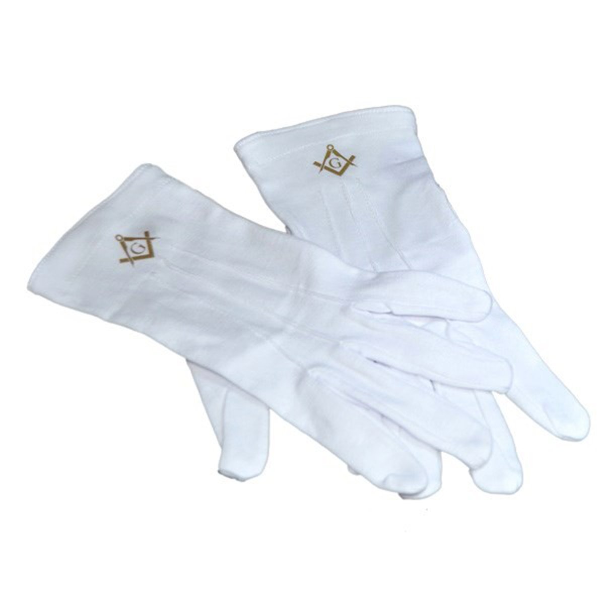 Gtr-Prestige Giftware Men's White One Size Cotton Gloves With Gold Masonic Design With G