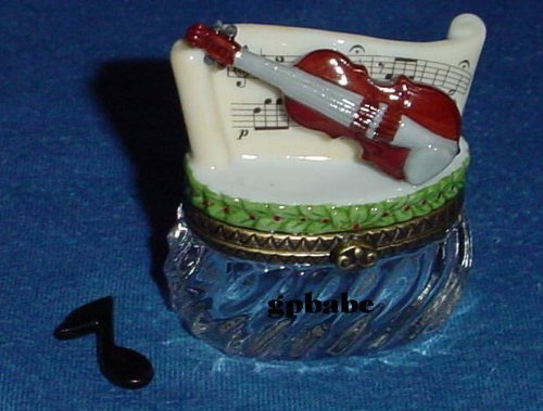 Violin on Crystal Base Trinket Porcelain Hinged Box PHB Midwest of Cannon Falls