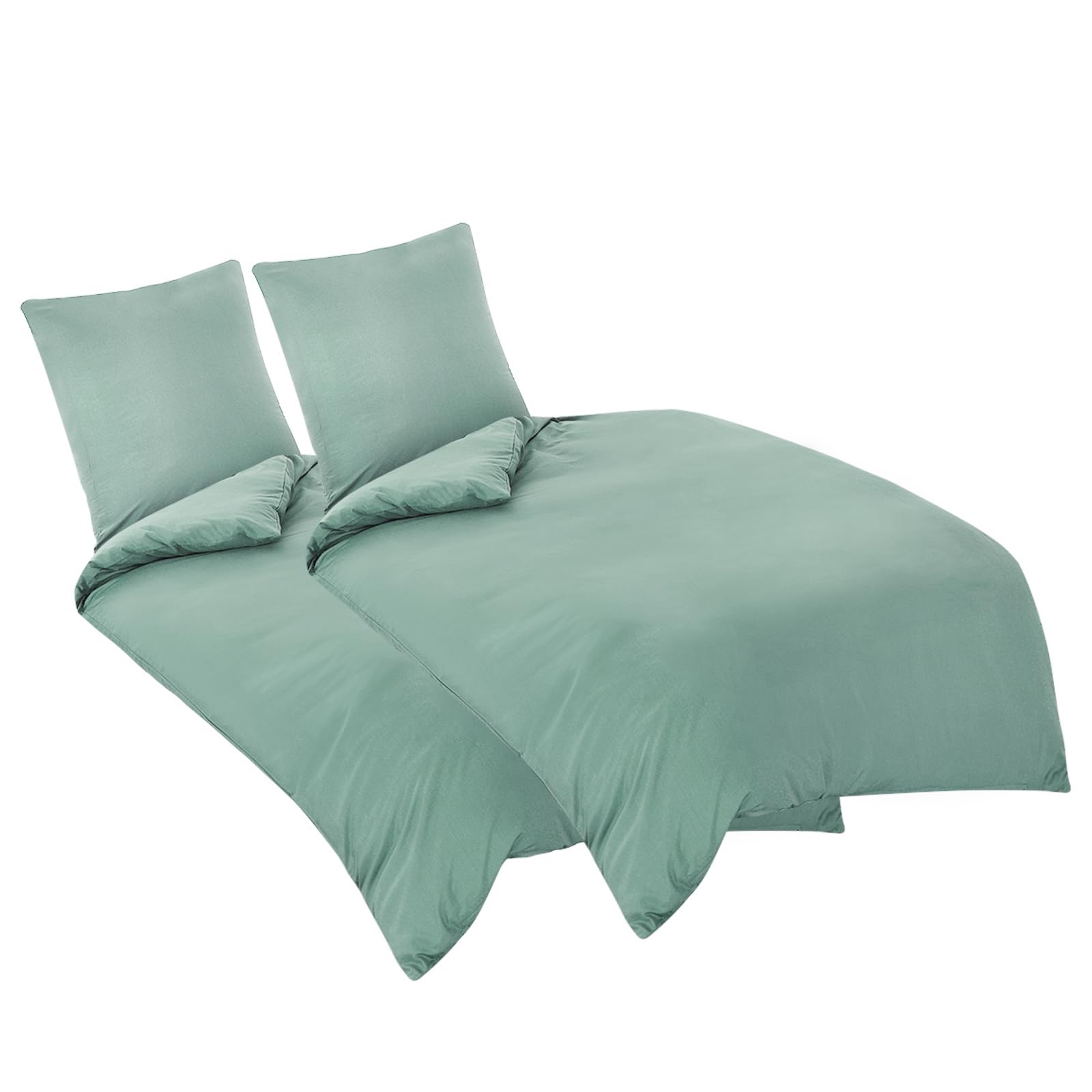 Aisbo Bettwäsche 135x200 4teilig Grün - Mikrofaser Bettwäsche-Sets Salbei Grün mit Reißverschluss, ÖKO-TEX Bettbezug 135 x 200 cm 4tlg mit Kissenbezug 80x80 cm, Weich und Bügelfrei