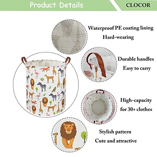 Image of CLOCOR Laundry Basket,Safari Room Decor,Waterproof Storage Basket(Jungle Animals)