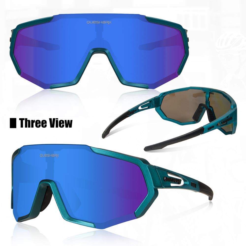 Queshark Occhiali da Ciclismo Polarizzati per Ccchiali TR90 con Montatura per Uomo Donna con 3 Lenti Intercambiabili Anti-UV400