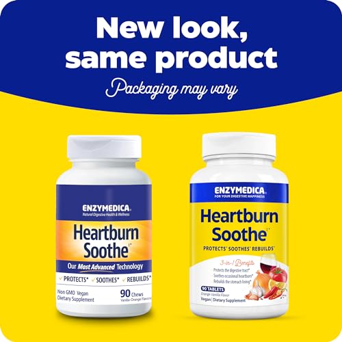 Image of Enzymedica Heartburn Soothe Chewable Supplement, Vanilla Orange, 90 Tablets | Natural Reflux & Stomach Lining Support, Balances pH Levels with Alginate, Fast-Acting Acid Support for Digestive Health