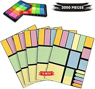 Empire 2000 Sticky Notes Bookmarks, Post It Notes Set, Free Multicoloured Transparent Index Tabs, Pastel and Neon Page Markers, Post It Tabs for Home and Office
