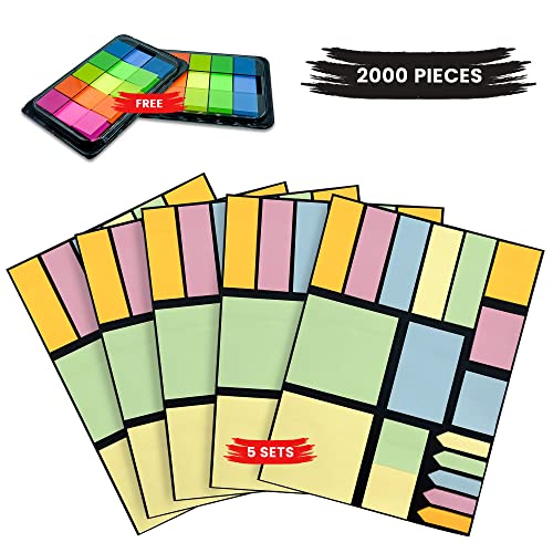 Empire 2000 Sticky Notes Bookmarks, Post It Notes Set, Free Multicoloured Transparent Index Tabs, Pastel and Neon Page Markers, Post It Tabs for Home and Office