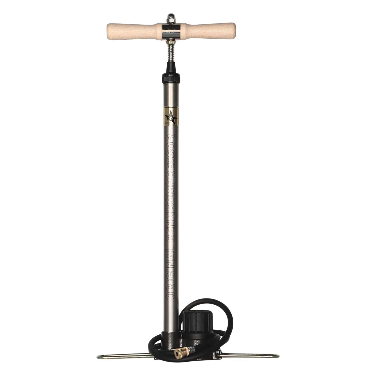 SKS Germany Pompe à Pied RENNKOMPRESSOR60 (y Compris la tête de Valve MV Easy (SV, AV, DV) et SKS CLIK TEC, manomètre de précision, Tube en métal, Pied en Fonte, poignée en Bois, Pression Max. : 16