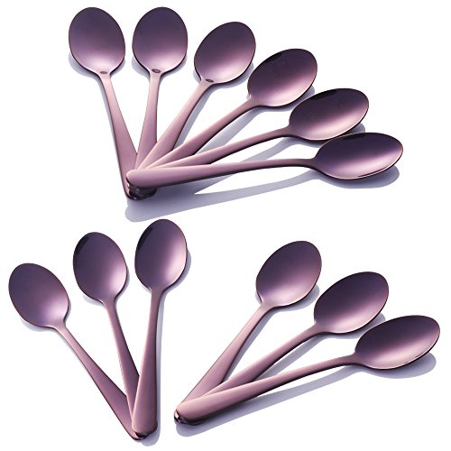 Buyer Star 12 Pieces Purple Teaspoons 5.5-Inch Mini Coffee Spoons Stainless Steel Sugar Demitasse Espresso Spoons
