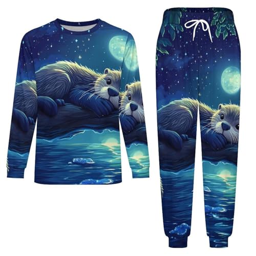 Wildlife Animal Sea Otter Pajama Set Long Sleeve Lounge Sets Sleepwear 2 Pjs Nightwear for Men Women3
