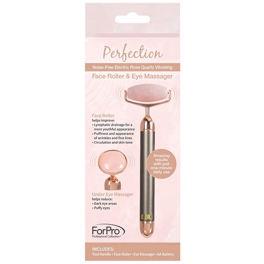 ForPro Professional Collection Rodillo de cara eléctrico y masajeador de ojos, herramienta vibrante 2 en 1 para el cuidado de la piel, cuarzo rosa
