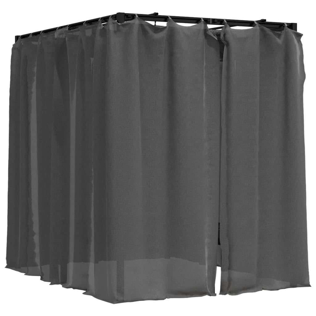 Lit de bain double avec rideaux latéraux et auvent supérieur anthracite, dossier réglable pour détente dans le jardin, piscine patio, cadre stable en acier peint