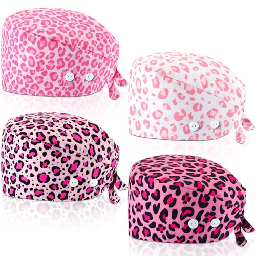 Image of Unittype 4 Pcs Nurse Caps for Women Nursing Working Caps with Button and Sweatband Adjustable Elastic Scrub Hats for Dentist