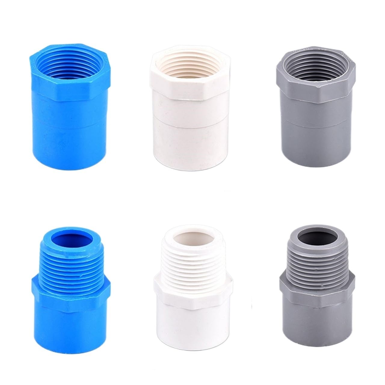 Szare/niebieskie/białe złącze bezpośrednie PCV 1/2 "~2" gwint męski/żeński do 20/25/32/40/50/63/75mm złącze rury wodnej do nawadniania ogrodu(White Female Thread,63mm-2 Inch(5pcs)))
