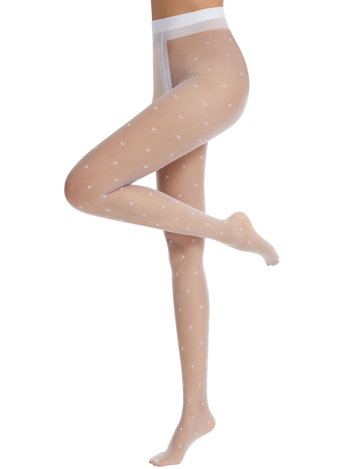 Lidogirl Women's Tights 8D Sheer Stockings High Waist Pantyhose Polka Dots 025 White