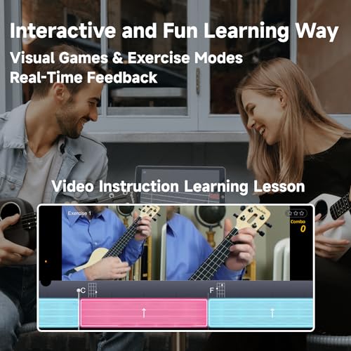 Populele Smart Concert Ukulele - 23" Carbon Fiber with 72 LED Lights, Free Online Lessons & Song Library, Auto-Tuner, Includes Gig Bag, Strap, Nylon Strings & Picks for Family Fun,Travel & Gifts