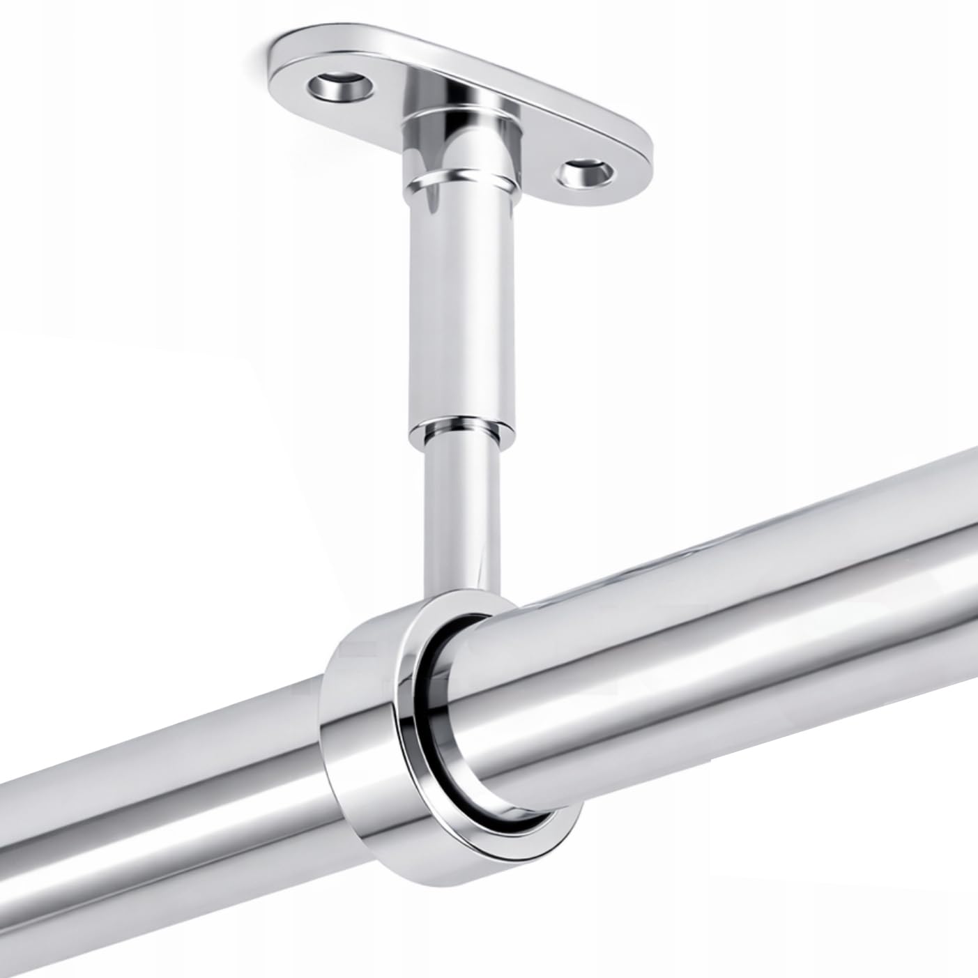 B2C Wardrobe Rail Round Hanging Chrome Gloss Tube 25mm End Supports Screws 3 Lengths Silver (1x Centre support)