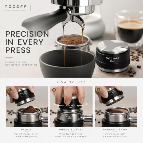 Image of Coffee Distributor Tamper 51mm Stainless Steel Depth Adjustable | Even Tamping for Consistent Espresso, Smooth Leveling Action, Durable Steel Build, Quick Prep, Easy Clean