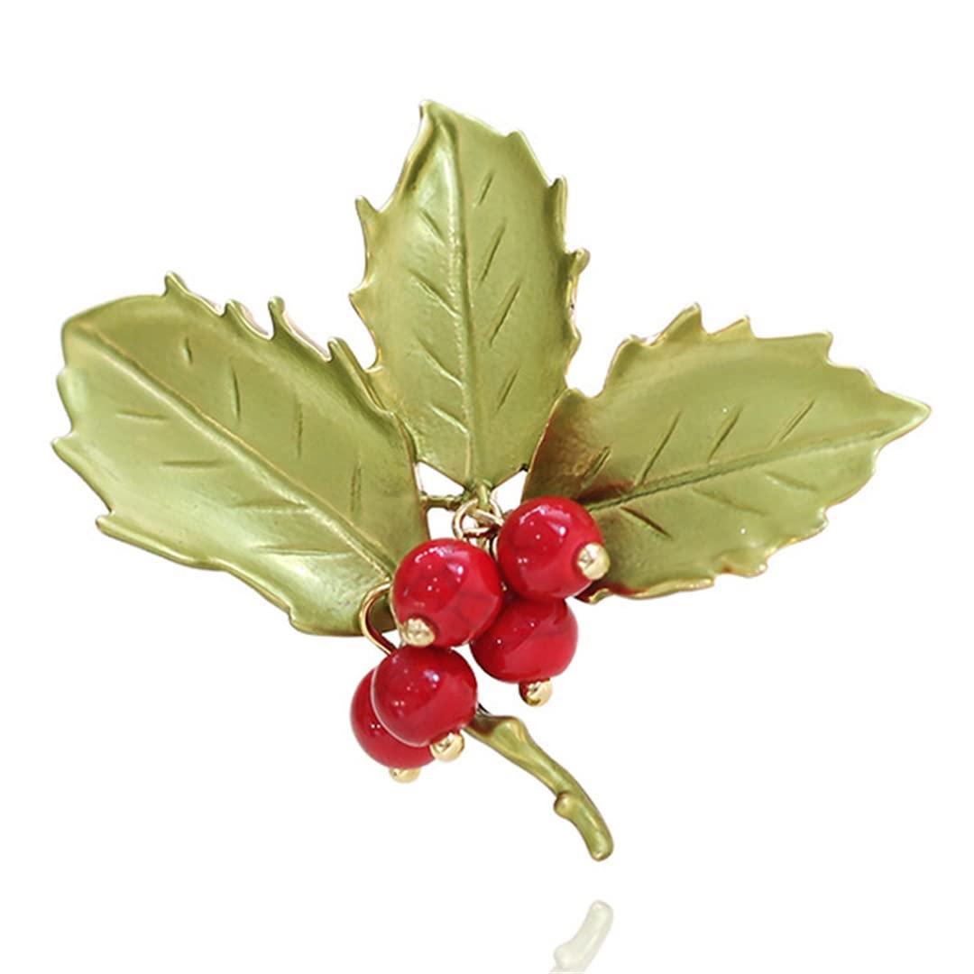 Blatt Holly Grüne Granat Brosche Seidenschalschnalle Mann Hochzeit Hut Rock Broschen Accessoires Obst 2 Duschvorhang