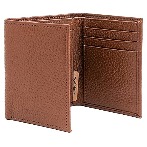 Winchester Trifold Wallets for Men Full Grain Cowhide Leather RFID Blocking With ID Window Wallet Compact Minimalist Slim, Black Brown