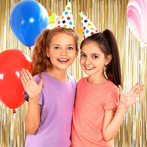 Image of 4 Pack Champagne Gold Foil Fringe Curtain Backdrop, 3.28Ft x 8.2Ft Metallic Tinsel Streamer Curtains for Party, Photo Booth Props, Birthday, Graduation Decoration Party Supplies