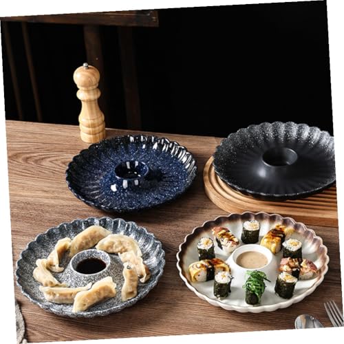 Plato de cerámica redondo para sushi y dumplings miniatura 4